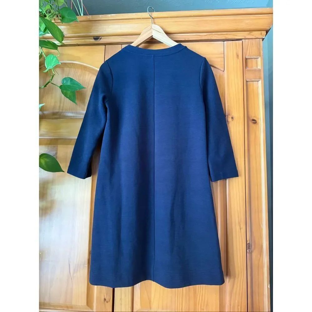 Boden Navy Ribbed A-Line Dress Petite US 4 3/4 Sleeve - Picture 5 of 9